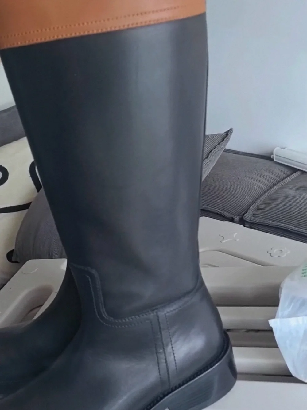 Two-Tone Over-the-Knee Riding Boots in Black and Tan